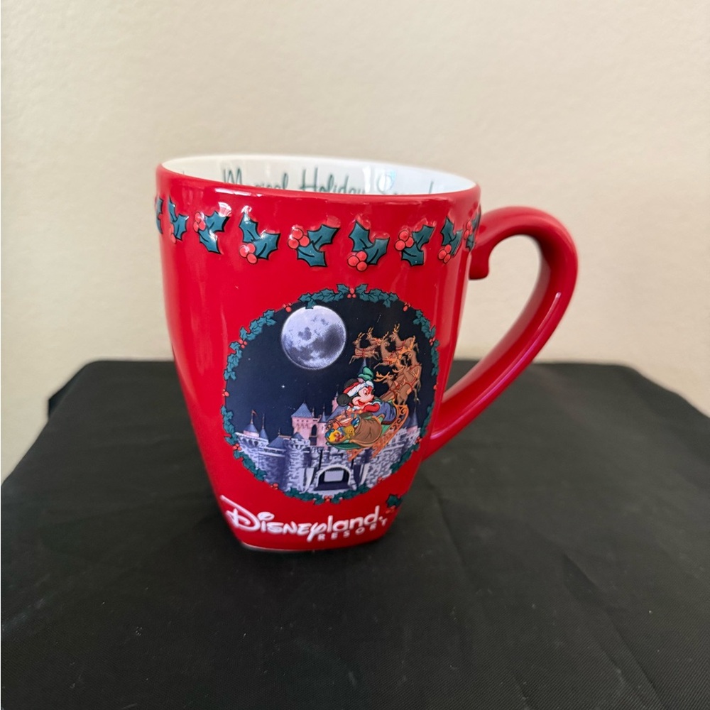 Disneyland Resort Mickey Mouse in Sled With A Bag Of Gifts Red Holiday Mug 16oz.
